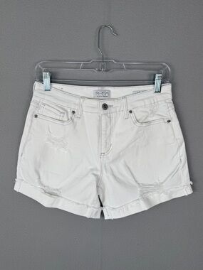 SOFIA BY SOFIA VERGARA Lila Denim Shorts 2 White Mid Rise Distressed Cuff Summer